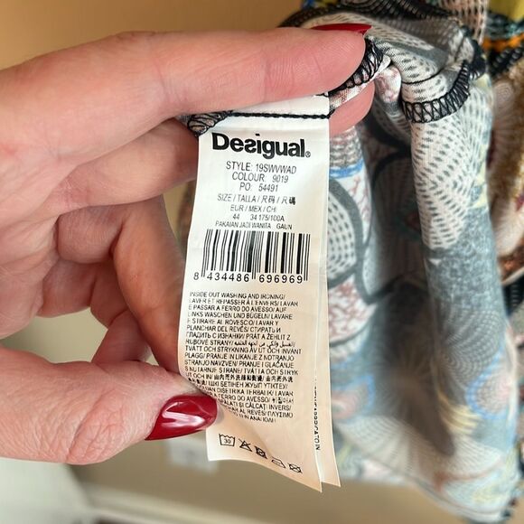 NWT Womens Desigual Mina 3/4 Sleeve Geometric Tie Front Dress size 44 (US 10) - Picture 15 of 15